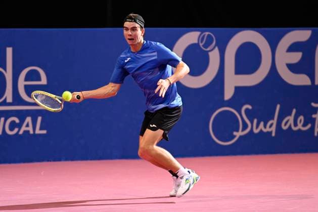 MONTPELLIER, FRANCE - JANUARY 31 : Dalibor SVRCINA (CZE) during the 1st round of the ATP, Tennis Herren 250 Open Sud de France tournament vs. Alexander SHEVCHENKO (KAZ) in Montpellier, France on January 31st, 2024. TENNIS : Open Sud de France ATP 250 - 31 01 2024 ValentinaClaret Panoramic 