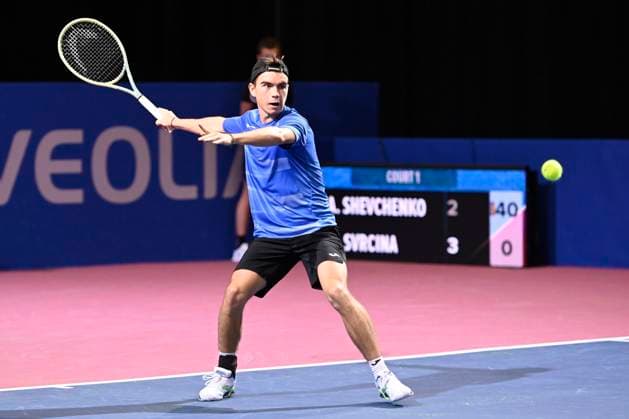 MONTPELLIER, FRANCE - JANUARY 31 : Dalibor SVRCINA (CZE) during the 1st round of the ATP, Tennis Herren 250 Open Sud de France tournament vs. Alexander SHEVCHENKO (KAZ) in Montpellier, France on January 31st, 2024. TENNIS : Open Sud de France ATP 250 - 31 01 2024 ValentinaClaret Panoramic 