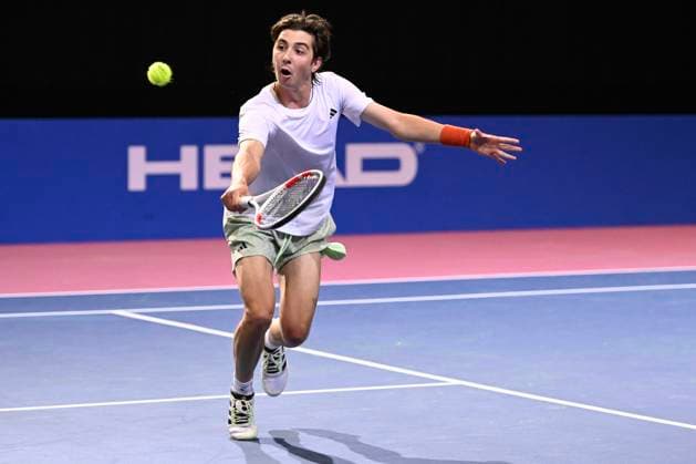 MONTPELLIER, FRANCE - JANUARY 31 : Alexander SHEVCHENKO (KAZ) during the 1st round of the ATP, Tennis Herren 250 Open Sud de France tournament vs. Dalibor SVRCINA (CZE) in Montpellier, France on January 31st, 2024. TENNIS : Open Sud de France ATP 250 - 31 01 2024 ValentinaClaret Panoramic 