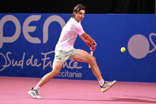 MONTPELLIER, FRANCE - JANUARY 31 : Alexander SHEVCHENKO (KAZ) during the 1st round of the ATP, Tennis Herren 250 Open Sud de France tournament vs. Dalibor SVRCINA (CZE) in Montpellier, France on January 31st, 2024. TENNIS : Open Sud de France ATP 250 - 31 01 2024 ValentinaClaret Panoramic 
