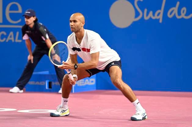 MONTPELLIER, FRANCE - JANUARY 31 : Sadio DOUMBIA (FRA) et Fabien REBOUL (FRA) during the doubles 1st round of the ATP, Tennis Herren 250 Open Sud de France tournament vs. Constantin FRANTZEN (GER) and Hendrik JEBENS (GER) in Montpellier, France on January 31st, 2024. TENNIS : Open Sud de France ATP 250 - 31 01 2024 ValentinaClaret Panoramic 