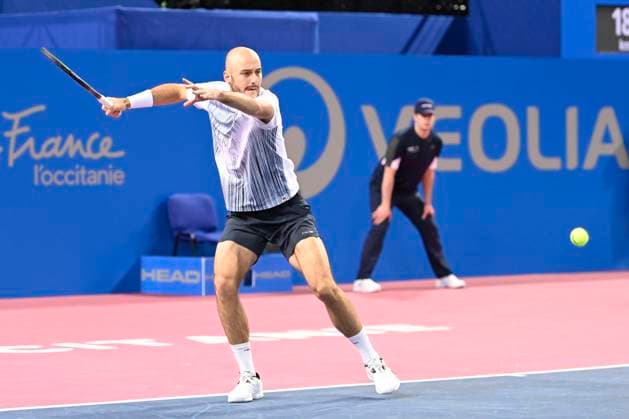 MONTPELLIER, FRANCE - JANUARY 31 : Constantin FRANTZEN (GER) and Hendrik JEBENS (GER) during the doubles 1st round of the ATP, Tennis Herren 250 Open Sud de France tournament vs. Sadio DOUMBIA (FRA) et Fabien REBOUL (FRA) in Montpellier, France on January 31st, 2024. TENNIS : Open Sud de France ATP 250 - 31 01 2024 ValentinaClaret Panoramic 