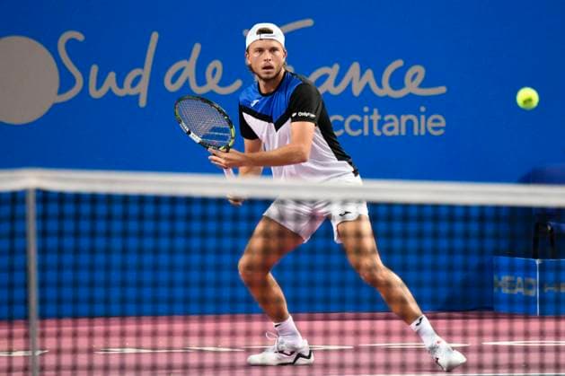 MONTPELLIER, FRANCE - JANUARY 31 : Alexandre MULLER (FRA) during the 2nd round of the ATP, Tennis Herren 250 Open Sud de France tournament vs. Michael MMOH (USA) in Montpellier, France on January 31st, 2024. TENNIS : Open Sud de France ATP 250 - 31 01 2024 ValentinaClaret Panoramic 