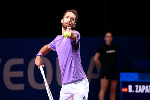MONTPELLIER, FRANCE - JANUARY 31 : Constant LESTIENNE (FRA) during the 1st round of the ATP, Tennis Herren 250 Open Sud de France tournament vs. Bernabe ZAPATA MIRALLES (ESP) in Montpellier, France on January 31st, 2024. TENNIS : Open Sud de France ATP 250 - 31 01 2024 ValentinaClaret Panoramic 