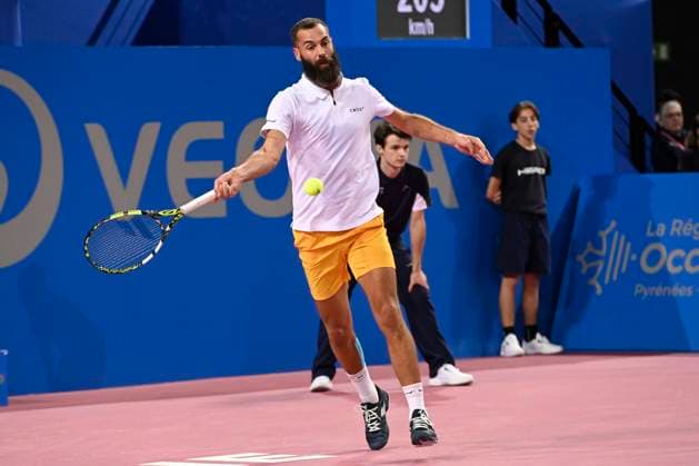 MONTPELLIER, FRANCE - JANUARY 31 : Benoit PAIRE (FRA) during the 2nd round of the ATP, Tennis Herren 250 Open Sud de France tournament vs. Harold MAYOT (FRA) in Montpellier, France on January 31st, 2024. TENNIS : Open Sud de France ATP 250 - 31 01 2024 ValentinaClaret Panoramic 