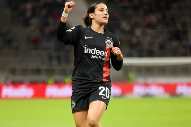 Deutsche Bank Park, Frankfurt Main Germany 31 01 2024 UEFA Women s Champions League match Grouppe A SGE Eintracht Frankfurt Rosengard v l , Ilayda Acikgöz Eintracht Frankfurt Torjubel, Goal celebration, celebrate the goal Copyright: JoaquimxFerreira