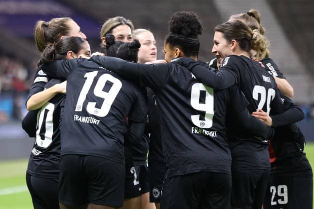 Deutsche Bank Park, Frankfurt Main Germany 31 01 2024 UEFA Women s Champions League match Grouppe A SGE Eintracht Frankfurt Rosengard v l , Ilayda Acikgöz Eintracht Frankfurt , Etonam Nicole Anyomi Eintracht Frankfurt , Shekiera Martinez Eintracht Frankfurt , Barbara Dunst Eintracht Frankfurt , Dilara Acikgoez Eintracht Frankfurt , Torjubel, Goal celebration, celebrate the goal Copyright: JoaquimxFerreira