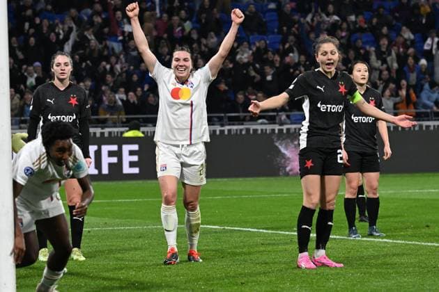 Joie de Vanessa Gilles (lyon) FOOTBALL: Olympique Lyonnais FÂŽminines vs SK Slavia Prague - Ligue des Champions FÂŽminine - 31 01 2024 FredericChambert Panoramic 