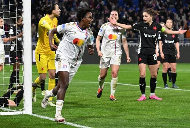 Joie de Vicki Becho (lyon) FOOTBALL: Olympique Lyonnais FÂŽminines vs SK Slavia Prague - Ligue des Champions FÂŽminine - 31 01 2024 FredericChambert Panoramic 
