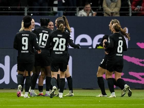 Eintracht Frankfurt celebrates the goal for 1 0, GER, Eintracht Frankfurt vs FC Rosengard, Football, UEFA Womens Champions League, Group stage, Matchday 6, 2023 2024 season, 31 01 2024 GER, Eintracht Frankfurt vs FC Rosengard, Football, UEFA Womens Champions League, Group stage, Matchday 6, 2023 2024 season, 31 01 2024 Frankfurt Copyright: xEibner-Pressefoto FlorianxWieganx EP_FWD