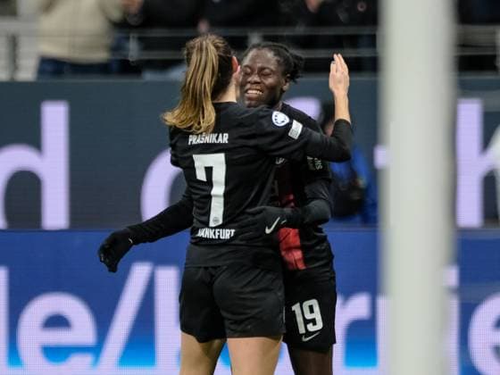 Lara Prasnikar Eintracht Frankfurt, 07 and Nicole Anyomi Eintracht Frankfurt, 19 celebrate the goal for 2-0, GER, Eintracht Frankfurt vs FC Rosengard, Football, UEFA Womens Champions League, Group stage, Matchday 6, 2023 2024 season, 31 01 2024 GER, Eintracht Frankfurt vs FC Rosengard, Football, UEFA Womens Champions League, Group stage, Matchday 6, 2023 2024 season, 31 01 2024 Frankfurt Copyright: xEibner-Pressefoto FlorianxWieganx EP_FWD