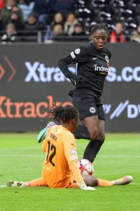 31 01 2024, xusrbx, Football Champions League Women, Eintracht Frankfurt Women FC Rosengard emspor, v l Angel Mukasa FC Rosengard, 12 , Nicole Anyomi Eintracht Frankfurt, 19 , DFL DFB REGULATIONS PROHIBIT ANY USE OF PHOTOGRAPHS as IMAGE SEQUENCES and or QUASI VIDEO Frankfurt am Main