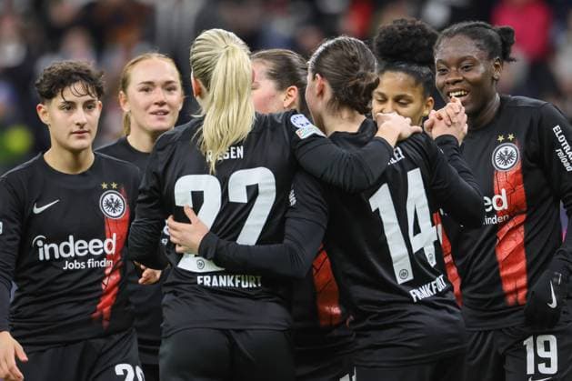 31 01 2024, xusrbx, Football Champions League Women, Eintracht Frankfurt Women FC Rosengard emspor, v l Dilara Acikgoez Eintracht Frankfurt, 29 , Lisanne Graewe Eintracht Frankfurt, 8 , Nadine Riesen Eintracht Frankfurt, 22 , Geraldine Reuteler Eintracht Frankfurt, 14 , Shekiera Martinez Eintracht Frankfurt, 10 , Nicole Anyomi Eintracht Frankfurt, 19 , DFL DFB REGULATIONS PROHIBIT ANY USE OF PHOTOGRAPHS as IMAGE SEQUENCES and or QUASI VIDEO Frankfurt am Main