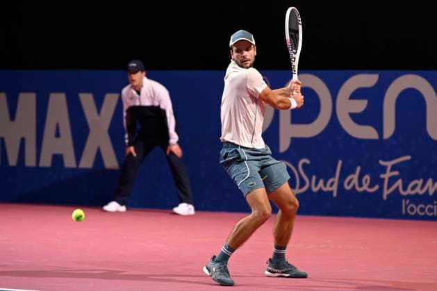 MONTPELLIER, FRANCE - FEBRUARY 1 : Gregoire BARRERE (FRA) during the 2nd round of the ATP, Tennis Herren 250 Open Sud de France tournament vs. Alexander SHEVCHENKO (KAZ) in Montpellier, France on February 1st, 2024. TENNIS : Open Sud de France ATP 250 - 01 02 2024 ValentinaClaret Panoramic 