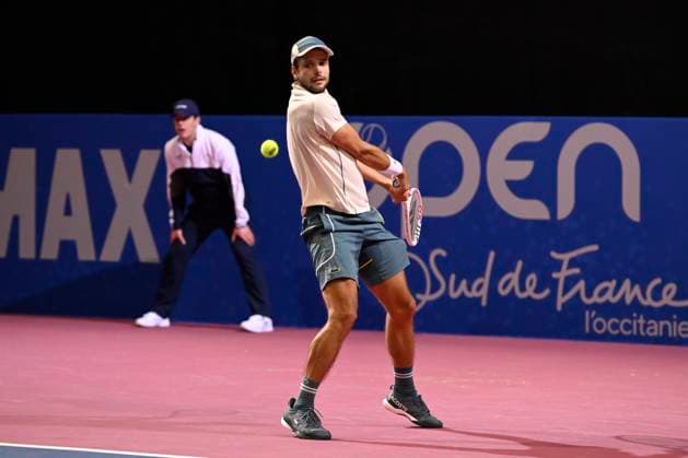 MONTPELLIER, FRANCE - FEBRUARY 1 : Gregoire BARRERE (FRA) during the 2nd round of the ATP, Tennis Herren 250 Open Sud de France tournament vs. Alexander SHEVCHENKO (KAZ) in Montpellier, France on February 1st, 2024. TENNIS : Open Sud de France ATP 250 - 01 02 2024 ValentinaClaret Panoramic 