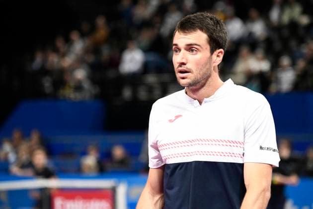 MONTPELLIER, FRANCE - FEBRUARY 1 : Pedro MARTINEZ (ESP) surprise during the 2nd round of the ATP, Tennis Herren 250 Open Sud de France tournament vs. Borna CORIC (CRO) in Montpellier, France on February 1st, 2024. TENNIS : Open Sud de France ATP 250 - 01 02 2024 ValentinaClaret Panoramic 