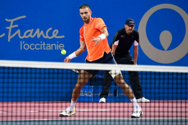 MONTPELLIER, FRANCE - FEBRUARY 1 : Borna CORIC (CRO) during the 2nd round of the ATP, Tennis Herren 250 Open Sud de France tournament vs. Pedro MARTINEZ (ESP) in Montpellier, France on February 1st, 2024. TENNIS : Open Sud de France ATP 250 - 01 02 2024 ValentinaClaret Panoramic 