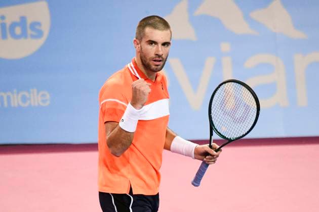 MONTPELLIER, FRANCE - FEBRUARY 1 : Borna CORIC (CRO) during the 2nd round of the ATP, Tennis Herren 250 Open Sud de France tournament vs. Pedro MARTINEZ (ESP) in Montpellier, France on February 1st, 2024. TENNIS : Open Sud de France ATP 250 - 01 02 2024 ValentinaClaret Panoramic 