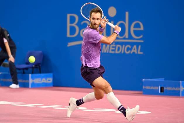 MONTPELLIER, FRANCE - FEBRUARY 1 : Constant LESTIENNE (FRA) during the 2nd round of the ATP, Tennis Herren 250 Open Sud de France tournament vs. Flavio COBOLLI (ITA) in Montpellier, France on February 1st, 2024. TENNIS : Open Sud de France ATP 250 - 01 02 2024 ValentinaClaret Panoramic 