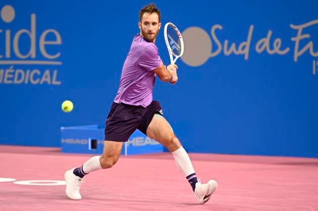 MONTPELLIER, FRANCE - FEBRUARY 1 : Constant LESTIENNE (FRA) during the 2nd round of the ATP, Tennis Herren 250 Open Sud de France tournament vs. Flavio COBOLLI (ITA) in Montpellier, France on February 1st, 2024. TENNIS : Open Sud de France ATP 250 - 01 02 2024 ValentinaClaret Panoramic 