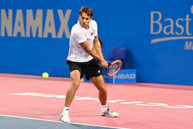 MONTPELLIER, FRANCE - FEBRUARY 1 : Flavio COBOLLI (ITA) during the 2nd round of the ATP, Tennis Herren 250 Open Sud de France tournament vs. Constant LESTIENNE (FRA) in Montpellier, France on February 1st, 2024. TENNIS : Open Sud de France ATP 250 - 01 02 2024 ValentinaClaret Panoramic 