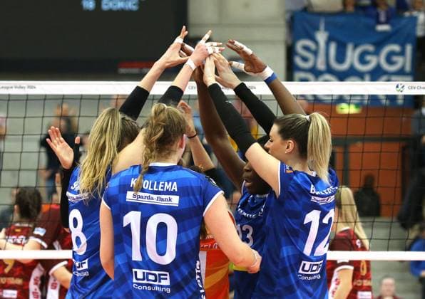 BAU 01 02 2024, Germany, Stuttgart Volleyball Champions League, Allianz MTV Stuttgart vs SC Potsdam, Jubel MTV
