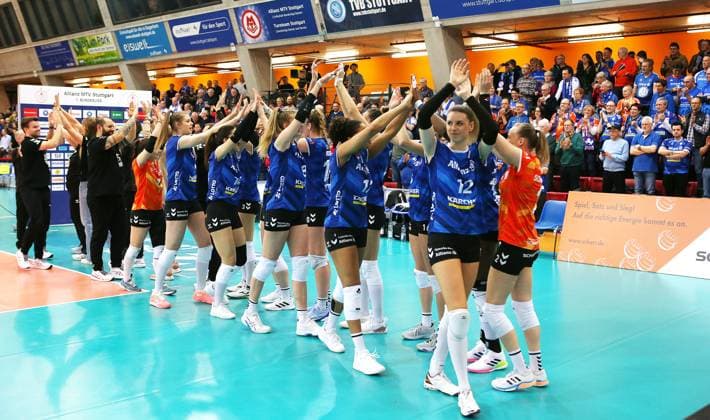 BAU 01 02 2024, Germany, Stuttgart Volleyball Champions League, Allianz MTV Stuttgart vs SC Potsdam, Jubel MTV