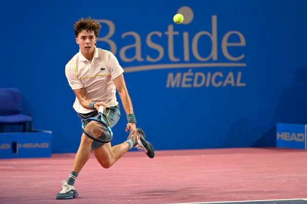 MONTPELLIER, FRANCE - FEBRUARY 1 : Arthur CAZAUX (FRA) during the 2nd round of the ATP, Tennis Herren 250 Open Sud de France tournament vs. Felix AUGER-ALIASSIME (CAN) in Montpellier, France on February 1st, 2024. TENNIS : Open Sud de France ATP 250 - 01 02 2024 ValentinaClaret Panoramic 