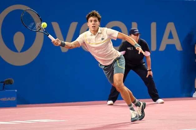 MONTPELLIER, FRANCE - FEBRUARY 1 : Arthur CAZAUX (FRA) during the 2nd round of the ATP, Tennis Herren 250 Open Sud de France tournament vs. Felix AUGER-ALIASSIME (CAN) in Montpellier, France on February 1st, 2024. TENNIS : Open Sud de France ATP 250 - 01 02 2024 ValentinaClaret Panoramic 