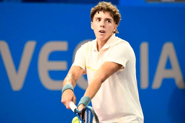 MONTPELLIER, FRANCE - FEBRUARY 1 : Arthur CAZAUX (FRA) during the 2nd round of the ATP, Tennis Herren 250 Open Sud de France tournament vs. Felix AUGER-ALIASSIME (CAN) in Montpellier, France on February 1st, 2024. TENNIS : Open Sud de France ATP 250 - 01 02 2024 ValentinaClaret Panoramic 