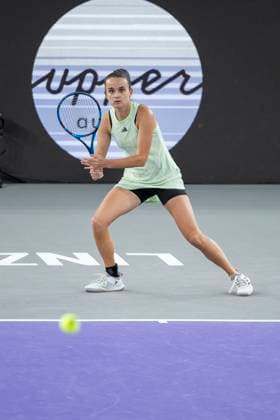 TENNIS - WTA, Tennis Damen Upper Austria Ladies Linz LINZ,AUSTRIA,02.FEB.24 - TENNIS - WTA Tour, Upper Austria Ladies Linz. Image shows Clara Burel (FRA).  GEPAxpictures xGintarexKarpaviciute