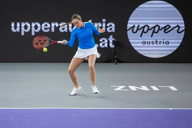 TENNIS - WTA, Tennis Damen Upper Austria Ladies Linz LINZ,AUSTRIA,02.FEB.24 - TENNIS - WTA Tour, Upper Austria Ladies Linz. Image shows Donna Vekic (CRO).  GEPAxpictures xGintarexKarpaviciute