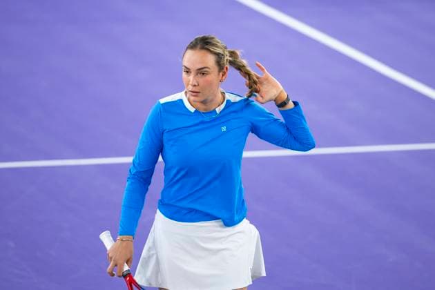 TENNIS - WTA, Tennis Damen Upper Austria Ladies Linz LINZ,AUSTRIA,02.FEB.24 - TENNIS - WTA Tour, Upper Austria Ladies Linz. Image shows Donna Vekic (CRO).  GEPAxpictures xGintarexKarpaviciute