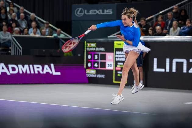 TENNIS - WTA, Tennis Damen Upper Austria Ladies Linz LINZ,AUSTRIA,02.FEB.24 - TENNIS - WTA Tour, Upper Austria Ladies Linz. Image shows Donna Vekic (CRO).  GEPAxpictures xGintarexKarpaviciute