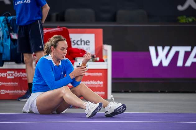 TENNIS - WTA, Tennis Damen Upper Austria Ladies Linz LINZ,AUSTRIA,02.FEB.24 - TENNIS - WTA Tour, Upper Austria Ladies Linz. Image shows Donna Vekic (CRO).  GEPAxpictures xGintarexKarpaviciute