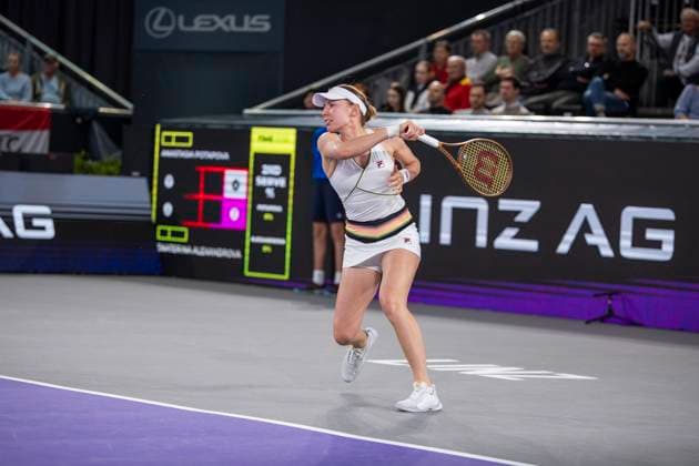 TENNIS - WTA, Tennis Damen Upper Austria Ladies Linz LINZ,AUSTRIA,02.FEB.24 - TENNIS - WTA Tour, Upper Austria Ladies Linz. Image shows Ekaterina Alexandrova (RUS).  GEPAxpictures xGintarexKarpaviciute
