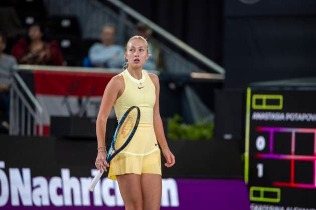TENNIS - WTA, Tennis Damen Upper Austria Ladies Linz LINZ,AUSTRIA,02.FEB.24 - TENNIS - WTA Tour, Upper Austria Ladies Linz. Image shows Anastasia Potapova (RUS).  GEPAxpictures xGintarexKarpaviciute