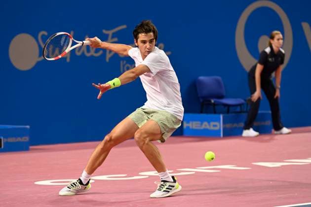 MONTPELLIER, FRANCE - FEBRUARY 2 : Alexander SHEVCHENKO (KAZ) during the 1 4 final of the ATP, Tennis Herren 250 Open Sud de France tournament vs. Alexander BUBLIK (KAZ) in Montpellier, France on February 2nd, 2024. TENNIS : Open Sud de France ATP 250 - 02 02 2024 ValentinaClaret Panoramic 