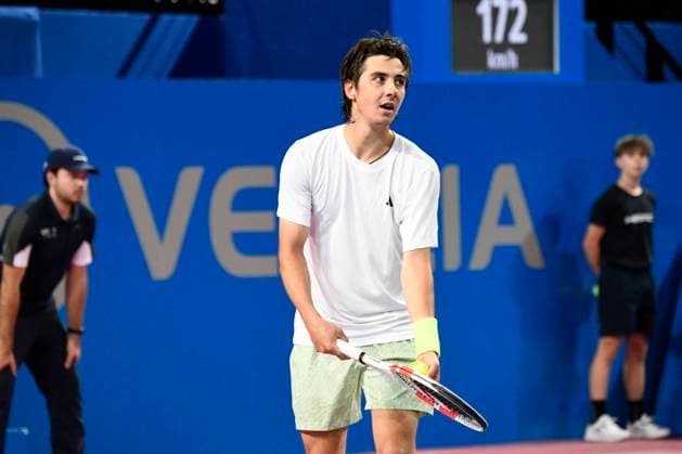 MONTPELLIER, FRANCE - FEBRUARY 2 : Alexander SHEVCHENKO (KAZ) during the 1 4 final of the ATP, Tennis Herren 250 Open Sud de France tournament vs. Alexander BUBLIK (KAZ) in Montpellier, France on February 2nd, 2024. TENNIS : Open Sud de France ATP 250 - 02 02 2024 ValentinaClaret Panoramic 