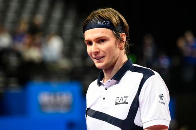 MONTPELLIER, FRANCE - FEBRUARY 2 : Alexander BUBLIK (KAZ) smile during the 1 4 final of the ATP, Tennis Herren 250 Open Sud de France tournament vs. Alexander SHEVCHENKO (KAZ) in Montpellier, France on February 2nd, 2024. TENNIS : Open Sud de France ATP 250 - 02 02 2024 ValentinaClaret Panoramic 