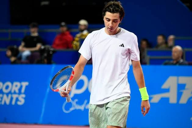 MONTPELLIER, FRANCE - FEBRUARY 2 : Alexander SHEVCHENKO (KAZ) deception during the 1 4 final of the ATP, Tennis Herren 250 Open Sud de France tournament vs. Alexander BUBLIK (KAZ) in Montpellier, France on February 2nd, 2024. TENNIS : Open Sud de France ATP 250 - 02 02 2024 ValentinaClaret Panoramic 