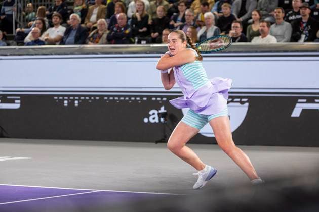 TENNIS - WTA, Tennis Damen Upper Austria Ladies Linz LINZ,AUSTRIA,02.FEB.24 - TENNIS - WTA Tour, Upper Austria Ladies Linz. Image shows Jelena Ostapenko (LAT).  GEPAxpictures xGintarexKarpaviciute