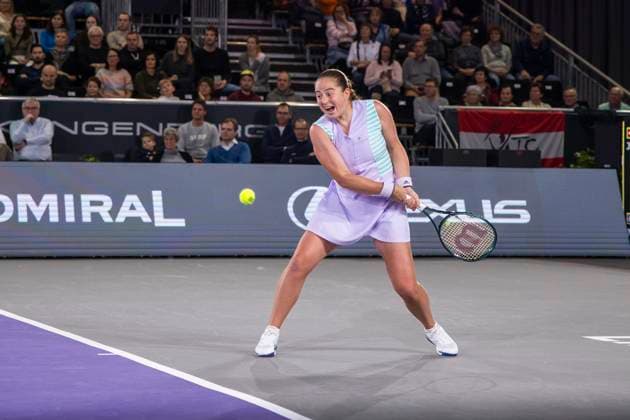 TENNIS - WTA, Tennis Damen Upper Austria Ladies Linz LINZ,AUSTRIA,02.FEB.24 - TENNIS - WTA Tour, Upper Austria Ladies Linz. Image shows Jelena Ostapenko (LAT).  GEPAxpictures xGintarexKarpaviciute