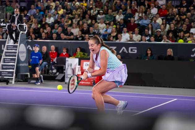 TENNIS - WTA, Tennis Damen Upper Austria Ladies Linz LINZ,AUSTRIA,02.FEB.24 - TENNIS - WTA Tour, Upper Austria Ladies Linz. Image shows Jelena Ostapenko (LAT).  GEPAxpictures xGintarexKarpaviciute