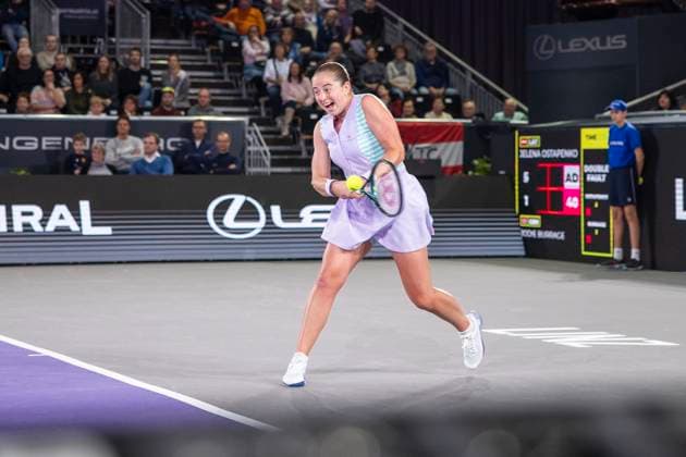 TENNIS - WTA, Tennis Damen Upper Austria Ladies Linz LINZ,AUSTRIA,02.FEB.24 - TENNIS - WTA Tour, Upper Austria Ladies Linz. Image shows Jelena Ostapenko (LAT).  GEPAxpictures xGintarexKarpaviciute