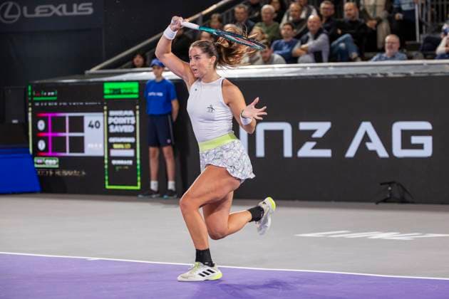 TENNIS - WTA, Tennis Damen Upper Austria Ladies Linz LINZ,AUSTRIA,02.FEB.24 - TENNIS - WTA Tour, Upper Austria Ladies Linz. Image shows Jodie Burrage (GBR).  GEPAxpictures xGintarexKarpaviciute