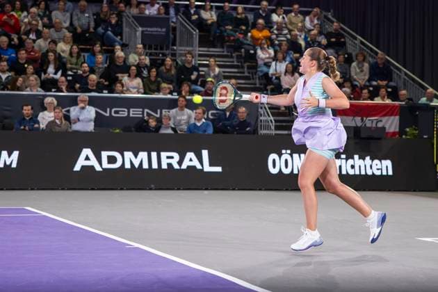 TENNIS - WTA, Tennis Damen Upper Austria Ladies Linz LINZ,AUSTRIA,02.FEB.24 - TENNIS - WTA Tour, Upper Austria Ladies Linz. Image shows Jelena Ostapenko (LAT).  GEPAxpictures xGintarexKarpaviciute