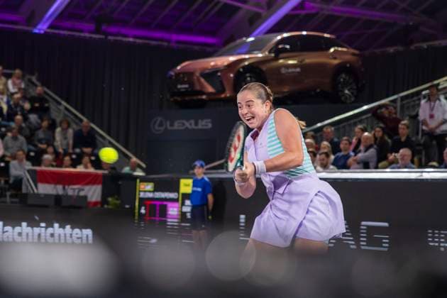 TENNIS - WTA, Tennis Damen Upper Austria Ladies Linz LINZ,AUSTRIA,02.FEB.24 - TENNIS - WTA Tour, Upper Austria Ladies Linz. Image shows Jelena Ostapenko (LAT).  GEPAxpictures xGintarexKarpaviciute