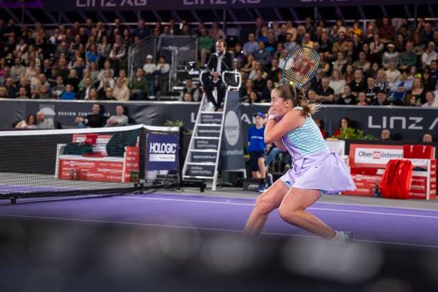 TENNIS - WTA, Tennis Damen Upper Austria Ladies Linz LINZ,AUSTRIA,02.FEB.24 - TENNIS - WTA Tour, Upper Austria Ladies Linz. Image shows Jelena Ostapenko (LAT).  GEPAxpictures xGintarexKarpaviciute