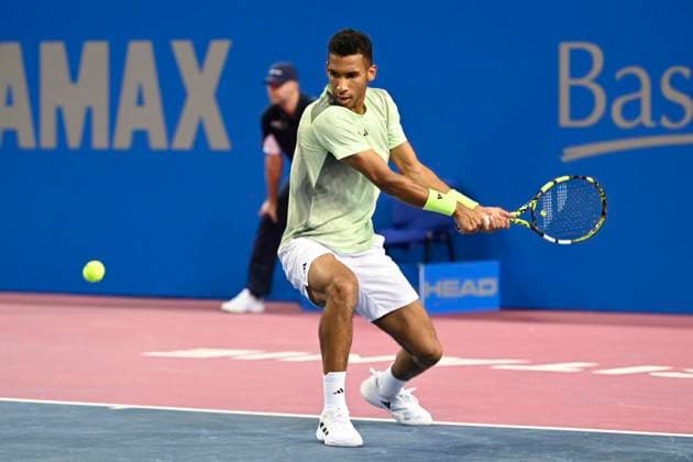 MONTPELLIER, FRANCE - FEBRUARY 2 : Felix AUGER-ALIASSIME (CAN) during the 1 4 final of the ATP, Tennis Herren 250 Open Sud de France tournament vs. Harold MAYOT (FRA) in Montpellier, France on February 2nd, 2024. TENNIS : Open Sud de France ATP 250 - 02 02 2024 ValentinaClaret Panoramic 
